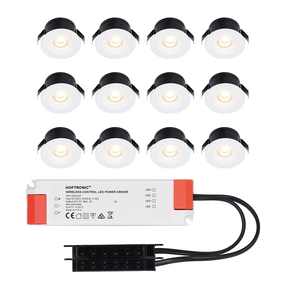 12x Cadiz LED 12V Mini LED Einbaustrahler - 3W 200lm - 2700K - IP44 - Weiß