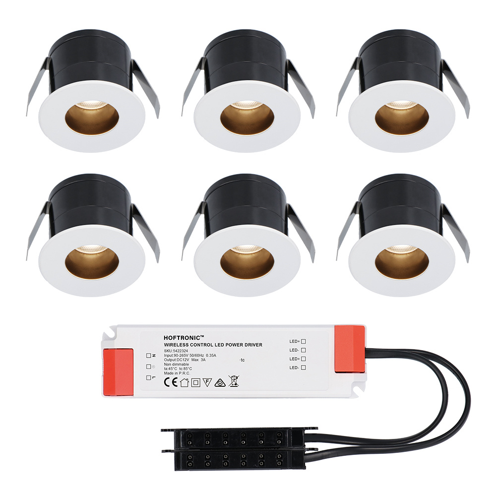 6x Olivia 12V Mini LED Einbaustrahler - 3W 150lm - 2700K - IP44- Blendfrei - Weiß