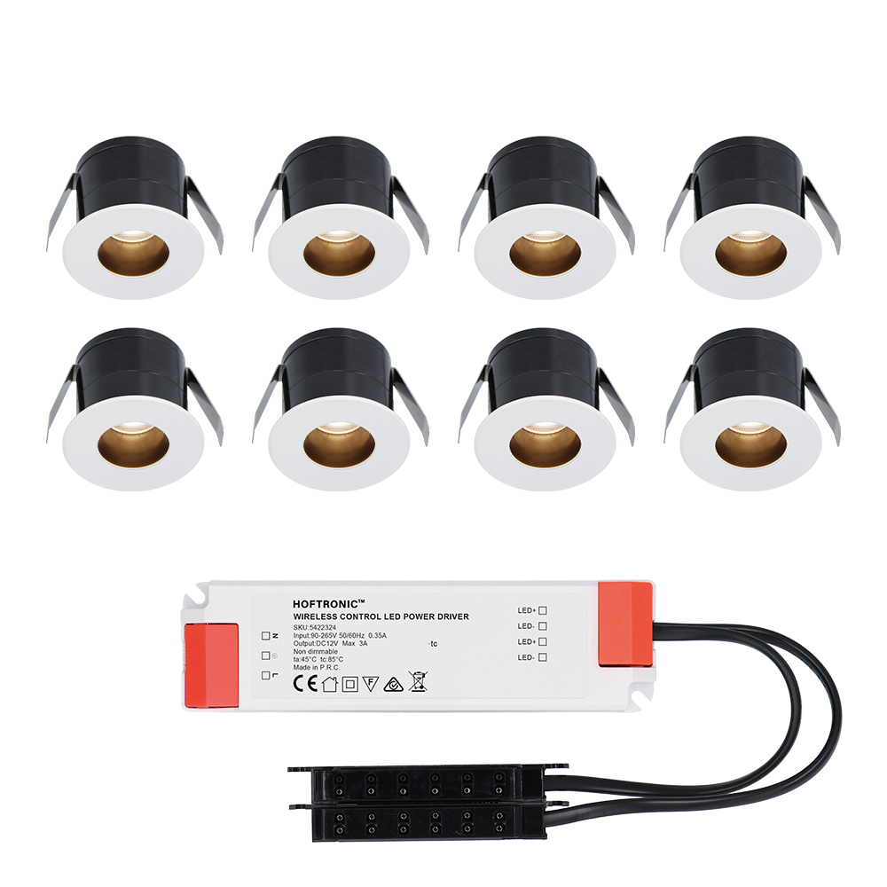 8x Olivia 12V Mini LED Einbaustrahler - 3W 150lm - 2700K - IP44- Blendfrei - Weiß