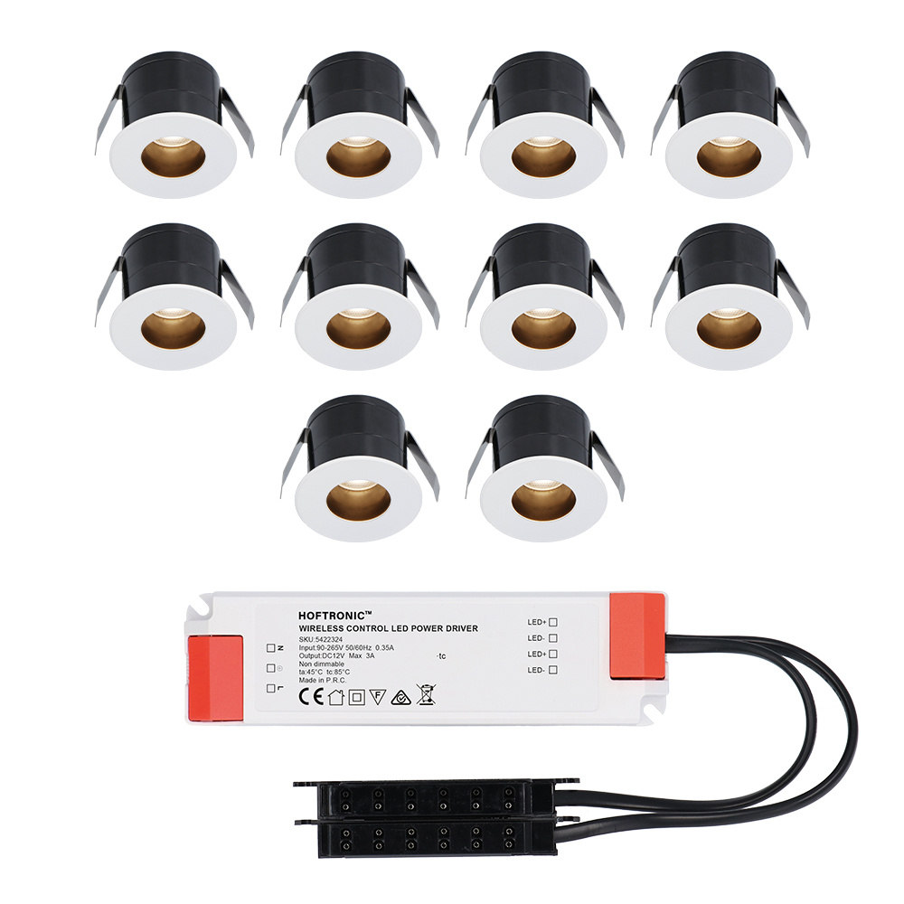 10x Olivia 12V Mini LED Einbaustrahler - 3W 150lm - 2700K - IP44- Blendfrei - Weiß