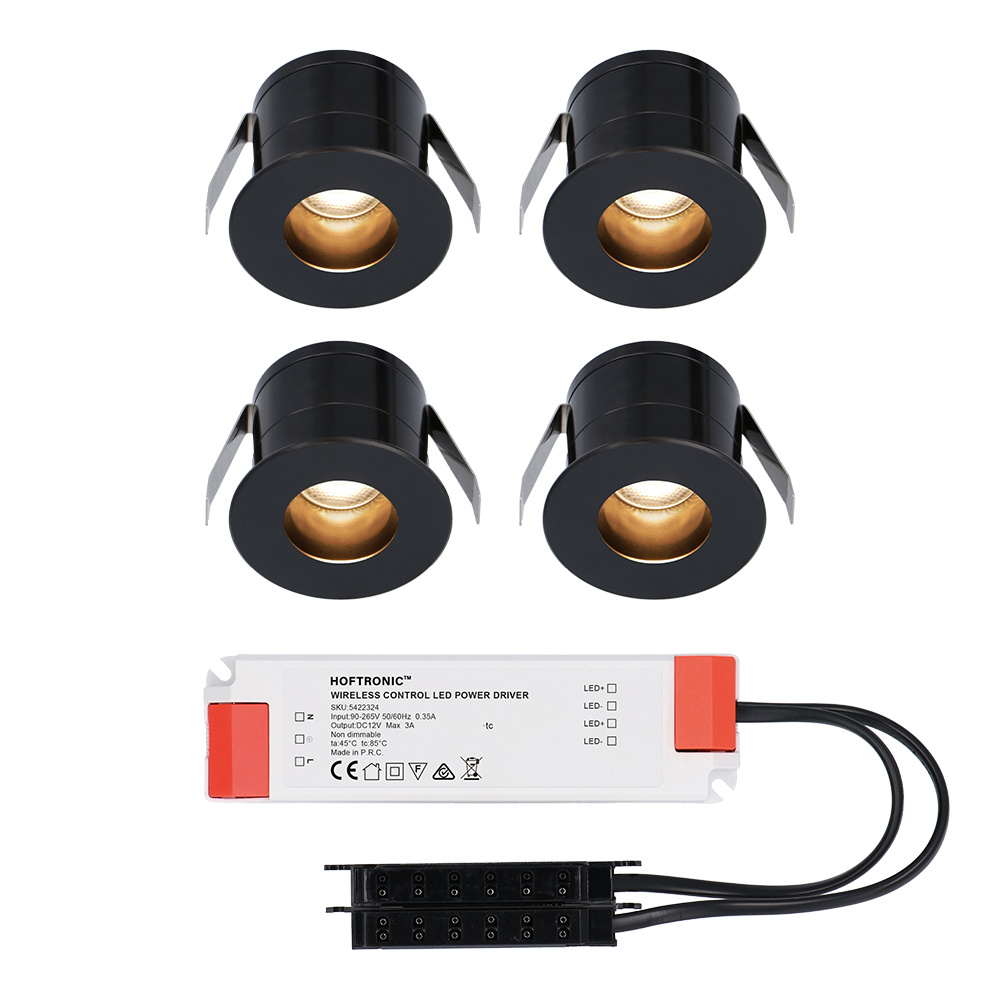 4x Olivia 12V LED Einbaustrahler - 3W 150lm - 2700K - IP44- Blendfrei - Schwarz