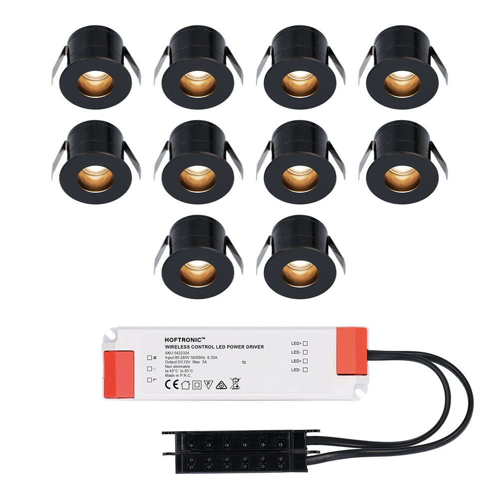 10x Olivia 12V LED Einbaustrahler - 3W 150lm - 2700K - IP44- Blendfrei - Schwarz
