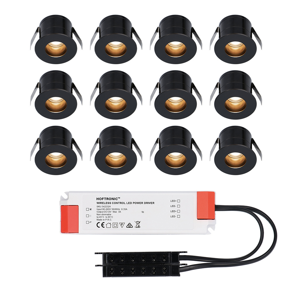 12x Olivia 12V LED Einbaustrahler - 3W 150lm - 2700K - IP44- Blendfrei - Schwarz