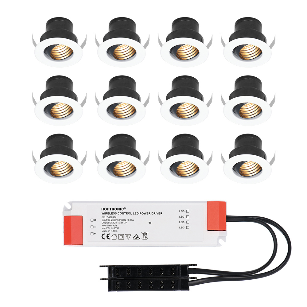 12x Medina 12V LED Einbaustrahler - 3W 150lm - Schwenkbar - 2700K IP44 - Blendfrei