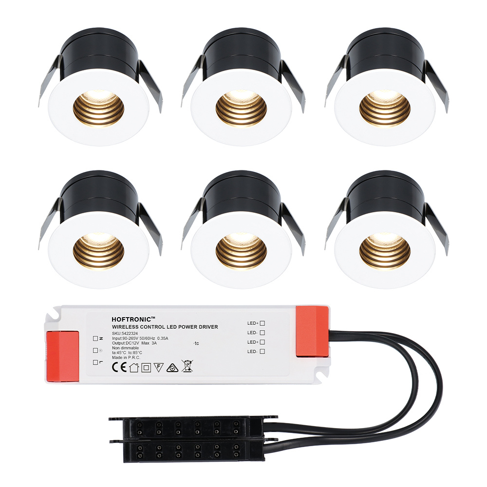 6x Betty 12V Mini LED Einbaustrahler - 3W 140lm - 2700K - IP44- Blendfrei - Weiß