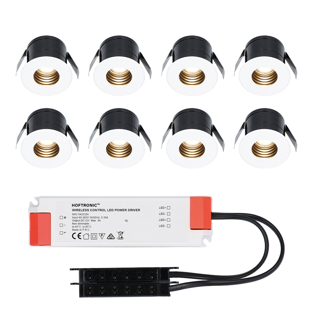8x Betty 12V Mini LED Einbaustrahler - 3W 140lm - 2700K - IP44- Blendfrei - Weiß