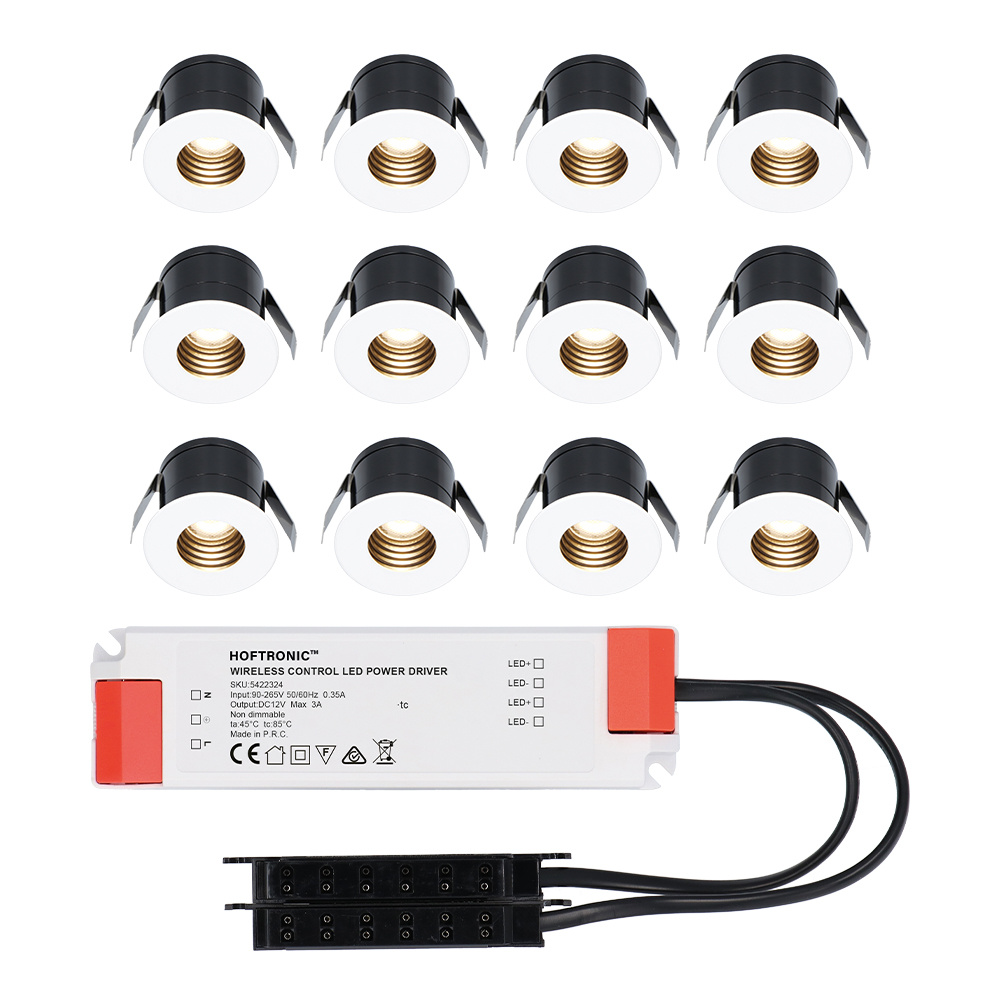 12x Betty 12V Mini LED Einbaustrahler - 3W 140lm - 2700K - IP44- Blendfrei - Weiß