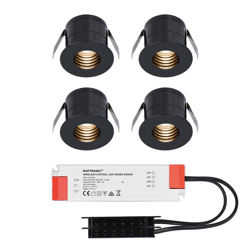 4x Betty 12V Mini LED Einbaustrahler - 3W 140lm - 2700K - IP44- Blendfrei - Schwarz