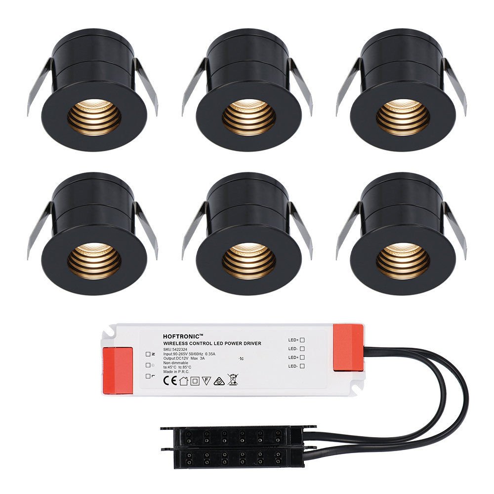 6x Betty 12V Mini LED Einbaustrahler - 3W 140lm - 2700K - IP44- Blendfrei - Schwarz