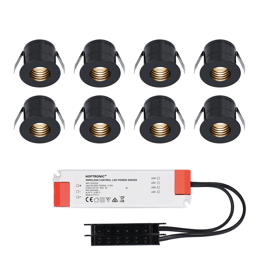 8x Betty 12V Mini LED Einbaustrahler - 3W 140lm - 2700K - IP44- Blendfrei - Schwarz