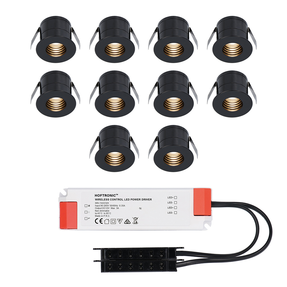 10x Betty 12V Mini LED Einbaustrahler - 3W 140lm 2700K - IP44- Blendfrei - Schwarz