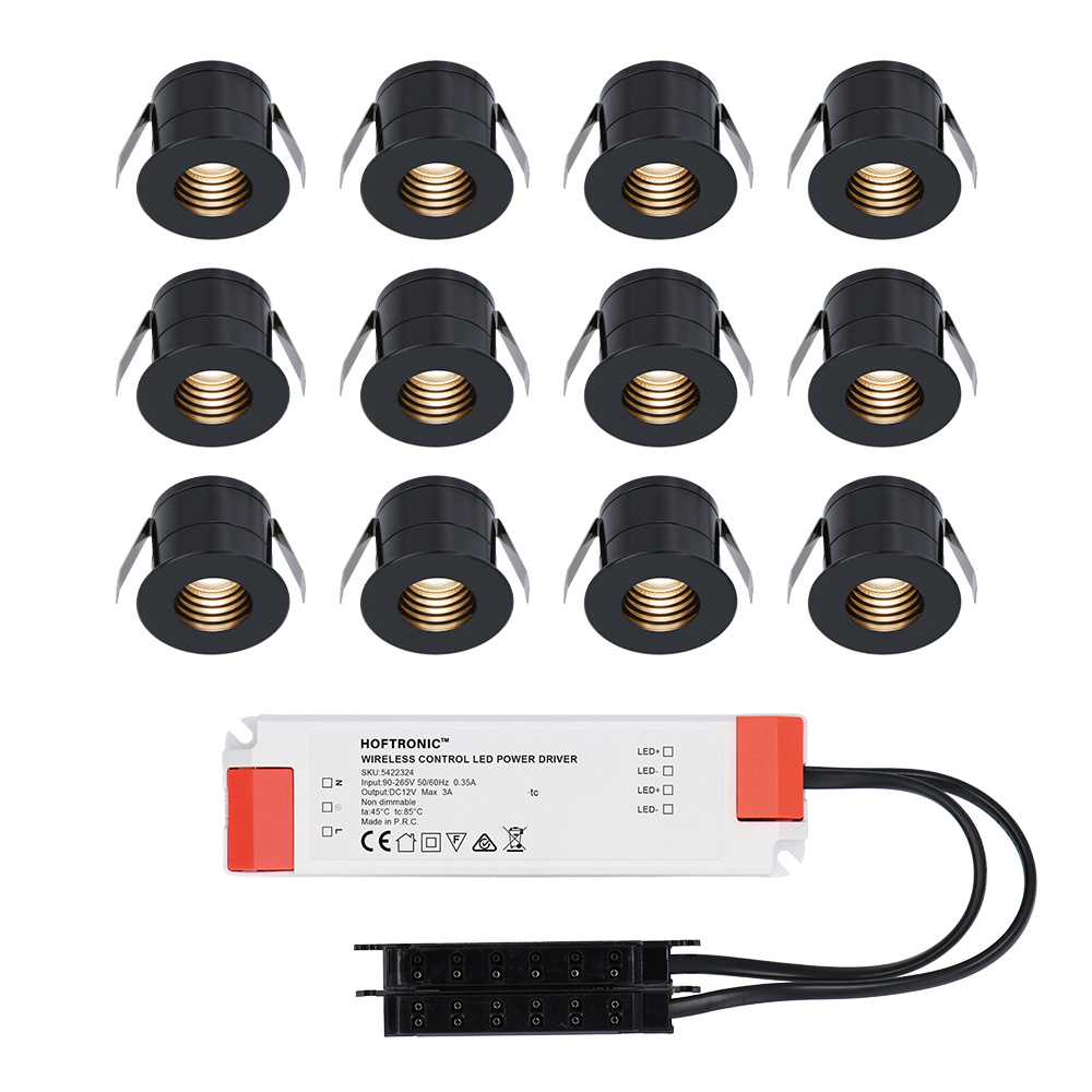 12x Betty 12V Mini LED Einbaustrahler - 3W 140lm 2700K - IP44- Blendfrei - Schwarz