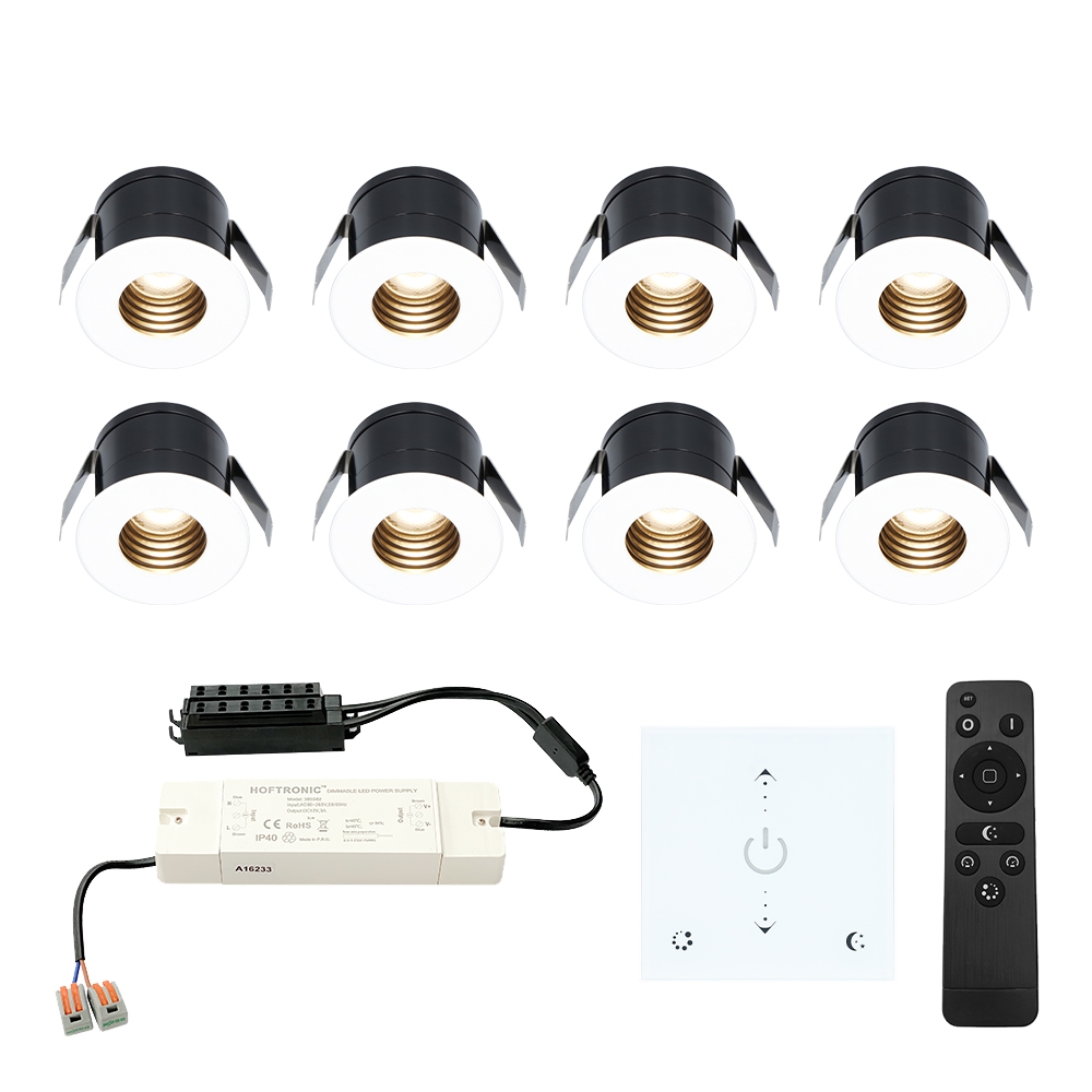 8x Betty 12V Mini LED Einbaustrahler - Wanddimmer - 3W 140lm - 2700K - IP44 - Weiß