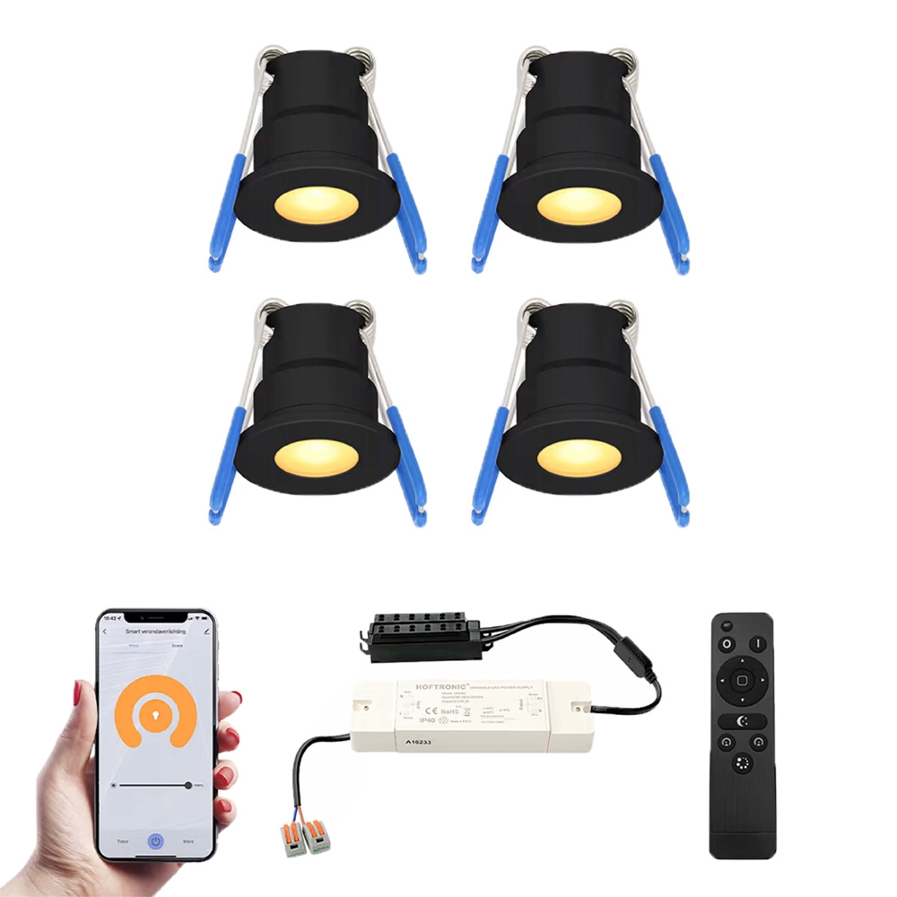 4x Milano Smart Mini Spotlights with trafo - 12V 3W 200lm - 2700K - IP65 - Black