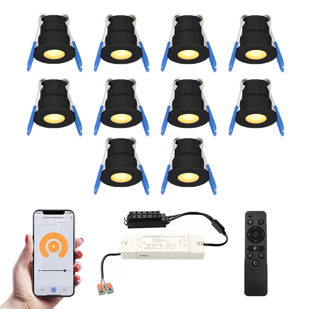 10x Milano Smart Mini Spotlights with trafo - 12V 3W 200lm - 2700K - IP65 - Black