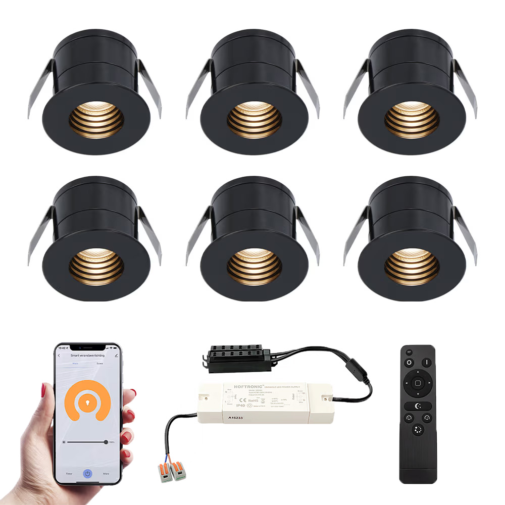 6x Betty Smart Mini LED Spotlights with trafo - 12V 3W 140lm - 2700K - IP44 - Black