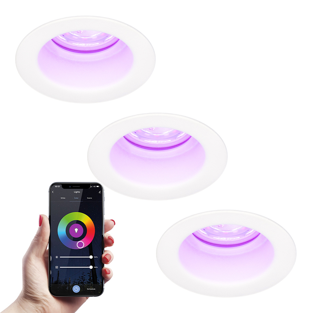3x Mari smart Recessed Downlights - 5,5W 345lm - WiFi - RGBWW - GU10 - White