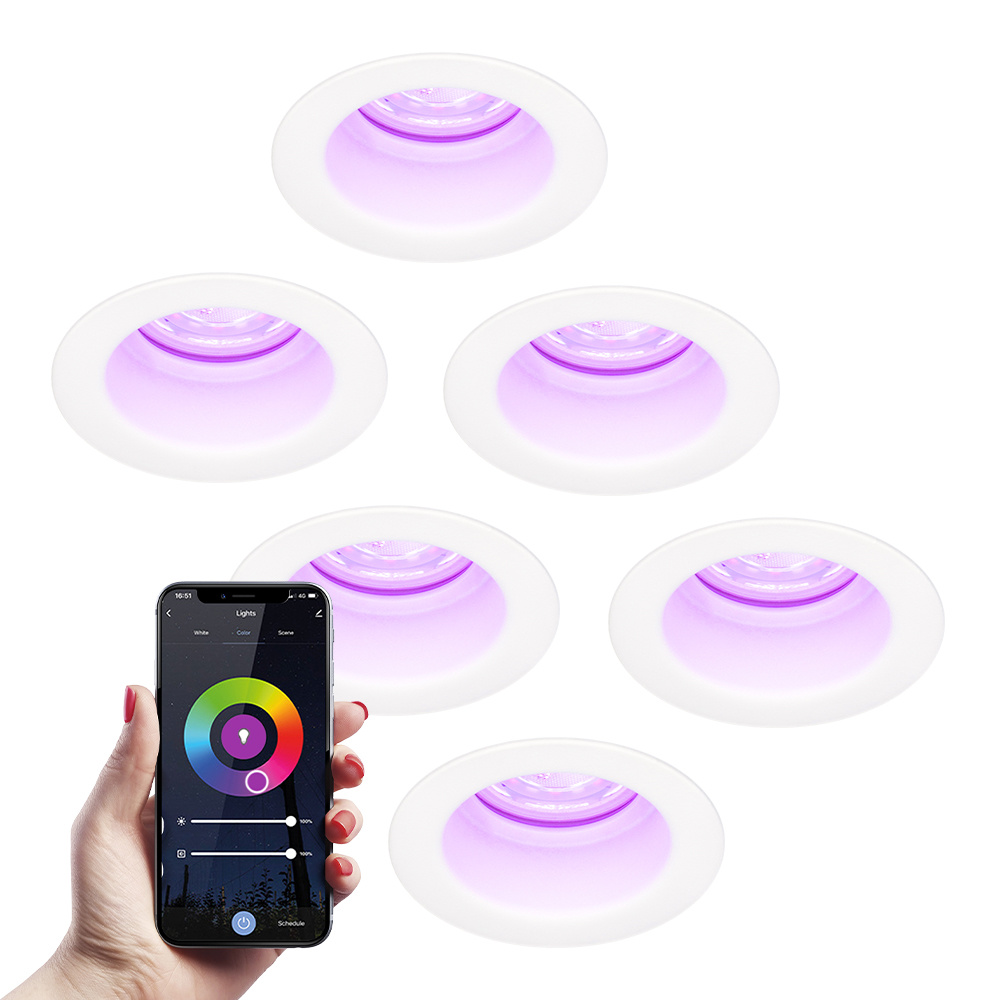 6x Mari smart Recessed Downlights - 5,5W 345lm - WiFi - RGBWW - GU10 - White