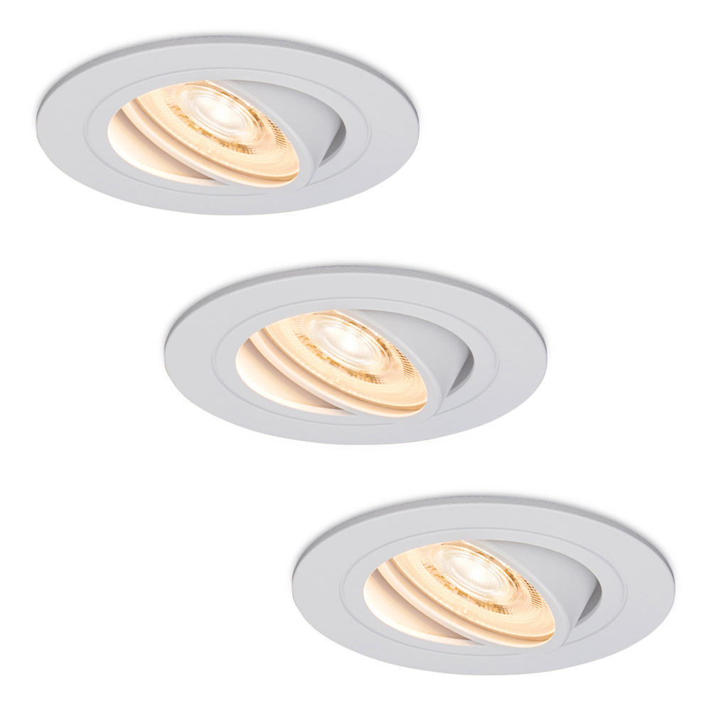 3x Pittsburg LED Recessed Downlights Thin 58mm - 6W 570lm - 2700K - Tiltable