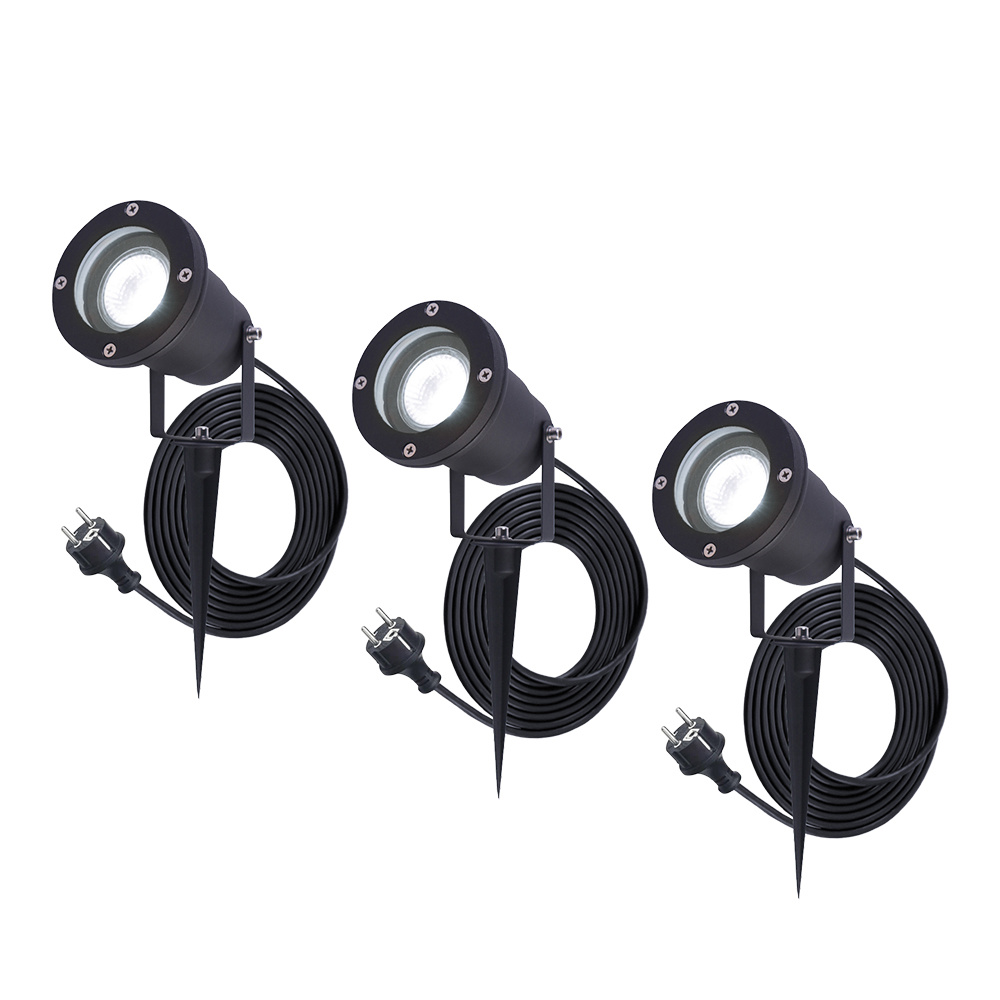 3x Sydney LED Gartenstrahler - 1,5m Kabel - 6500K - 4W 345lm - Schwenkbar - IP65