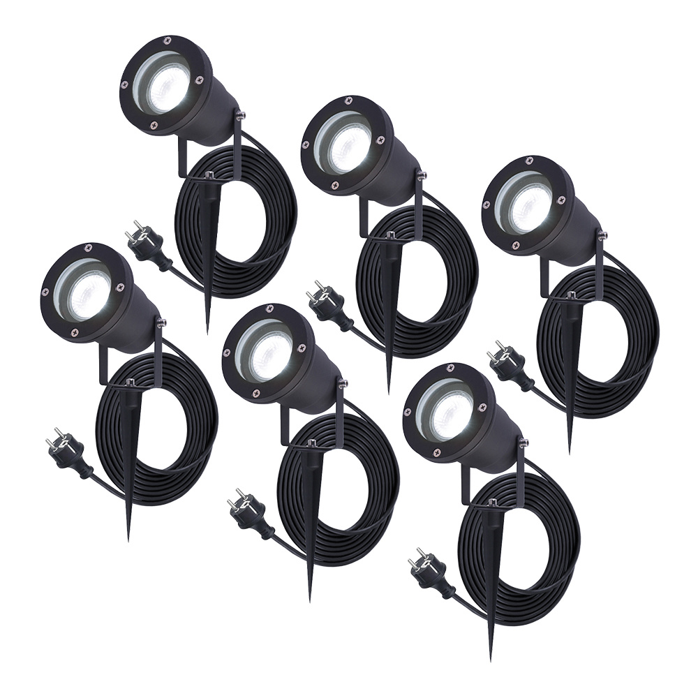 6x Sydney LED Gartenstrahler - 1,5m Kabel - 6500K - 4W 345lm - Schwenkbar - IP65