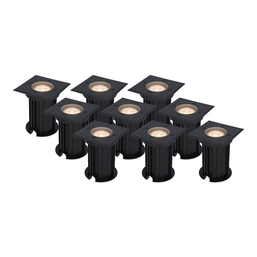 9x Ramsay LED Grondspots - Dimbaar - GU10 - 4W 345lm - 2700K - Zwart - IP67
