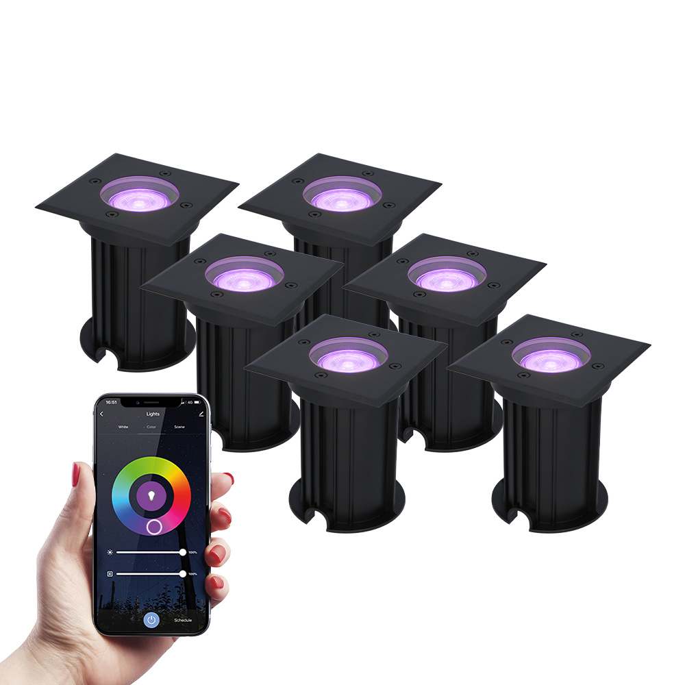 6x Ramsay Smart LED Grondspot - 5,5W 345lm - RGBWW - Wifi + Ble - IP67 - Zwart