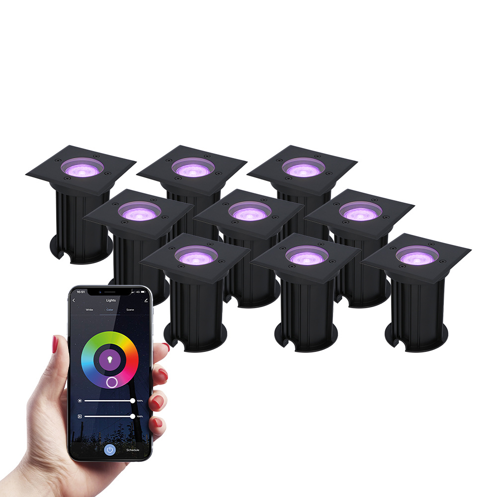 9x Ramsay Smart LED Grondspot - 5,5W 345lm - RGBWW - Wifi + Ble - IP67 - Zwart