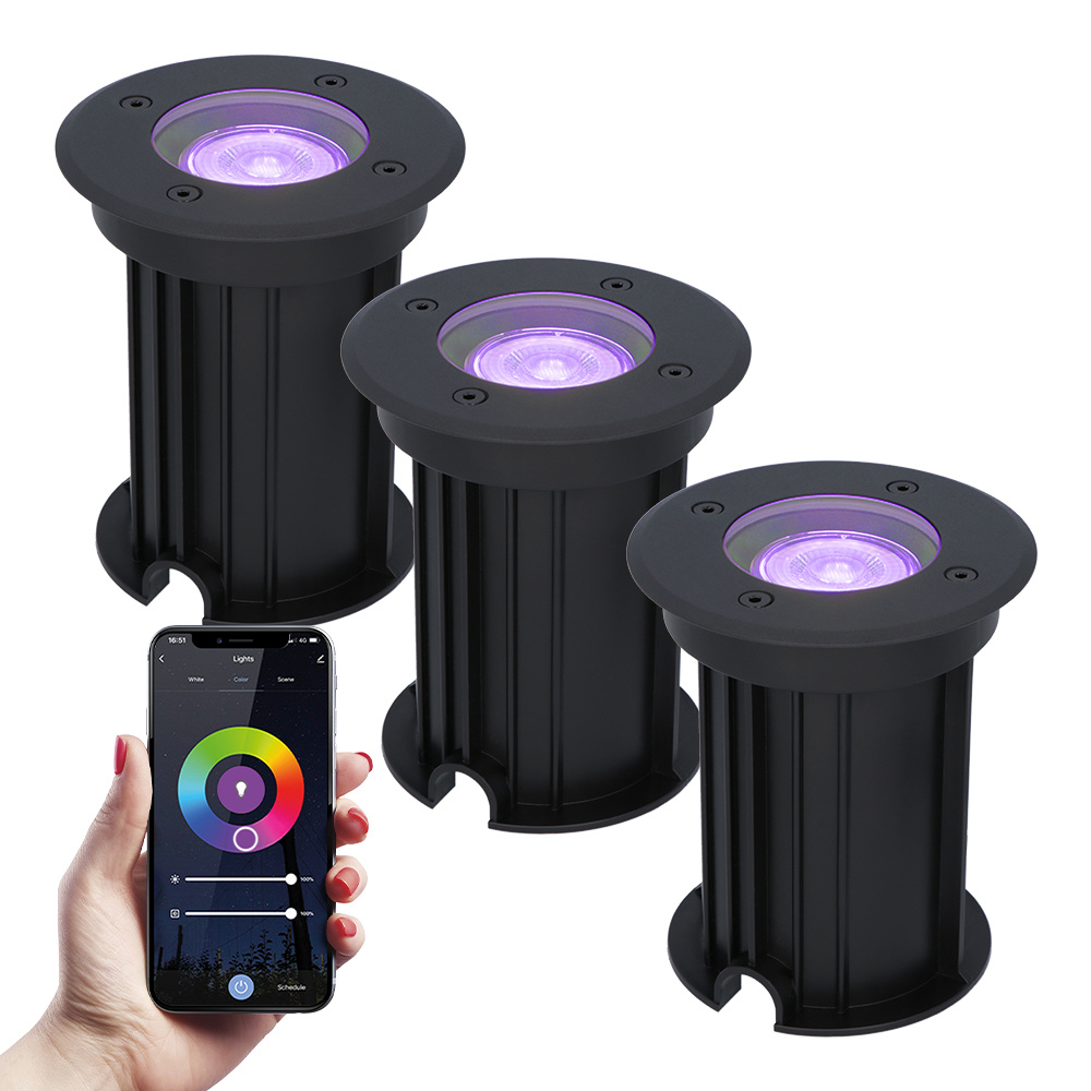 3x Maisy Smart LED Grondspot- Ø12cm - GU10 - RGBWW - 5.5W 345lm - Wifi - IP67