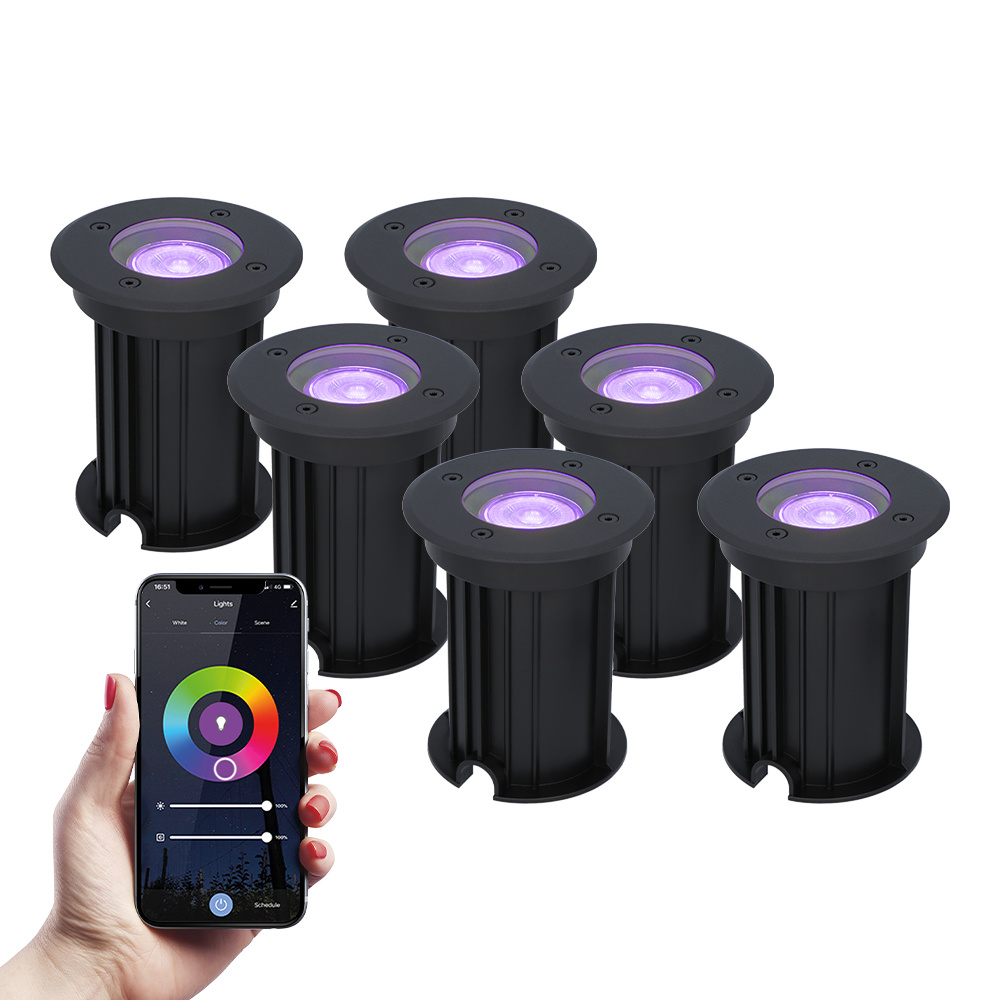 6x Maisy Smart LED Grondspot Rond - Ø12cm - GU10 - RGBWW - 5.5W 345lm - Wifi - IP67