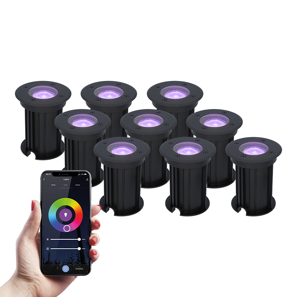 9x Maisy Smart LED Grondspot Rond - Ø12cm - GU10 - RGBWW - 5.5W 345lm - Wifi - IP67