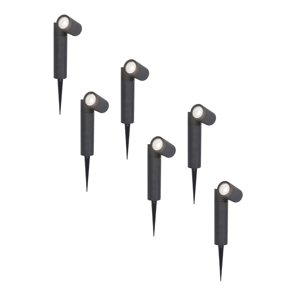 6x Pinero LED Gartenstrahler - Schwenkbar - 6500K - GU10 4W 345lm - IP65 - Dimmbar