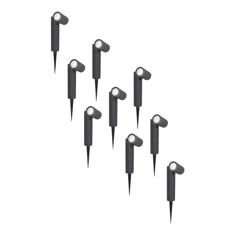 9x Pinero LED Gartenstrahler - Schwenkbar - 6500K - GU10 4W 345lm - IP65 - Dimmbar