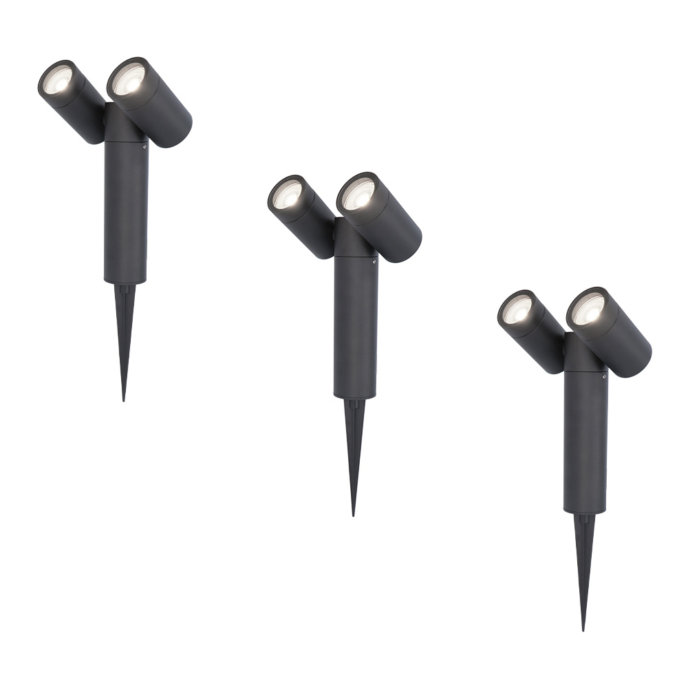3x Pinero Doppelt LED Gartenstrahler - Schwenkbar Dimmbar - 8W 690lm 6500K - IP65