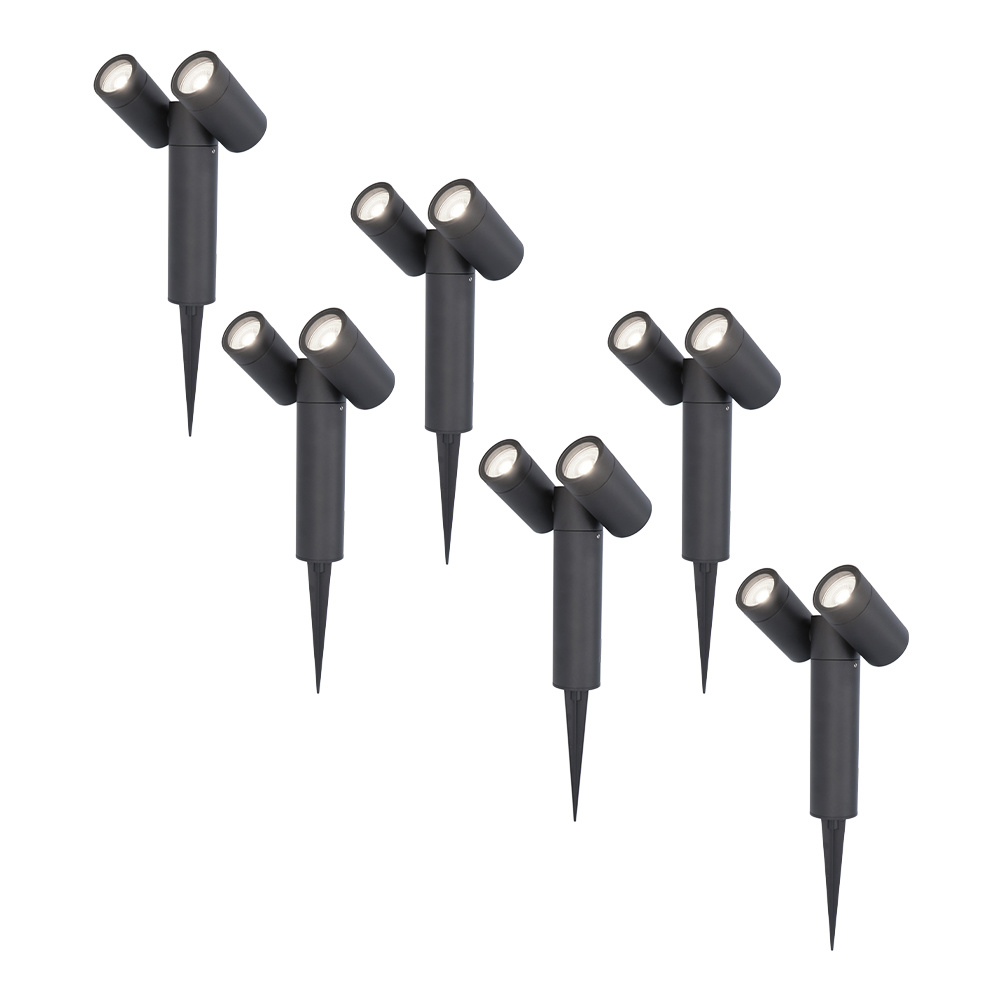 6x Pinero Doppelt LED Gartenstrahler - Schwenkbar Dimmbar - 8W 690lm 6500K - IP65