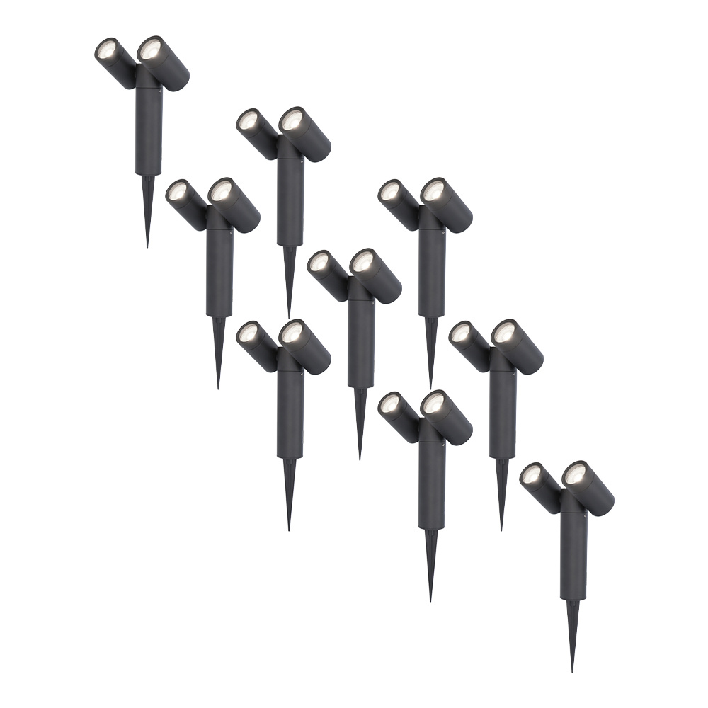 9x Pinero Doppelt LED Gartenstrahler - Schwenkbar Dimmbar - 8W 690lm 6500K - IP65